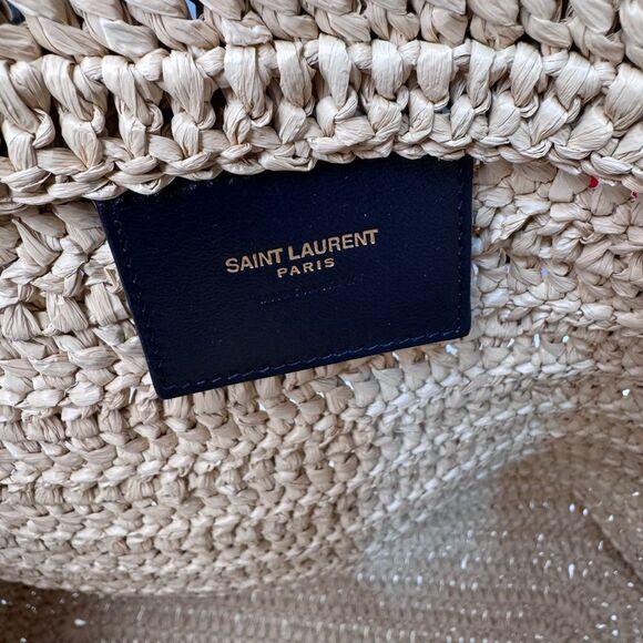 NWT YSL Rive Gauche Embroidered Rafia Tote Bag - Picture 11 of 12